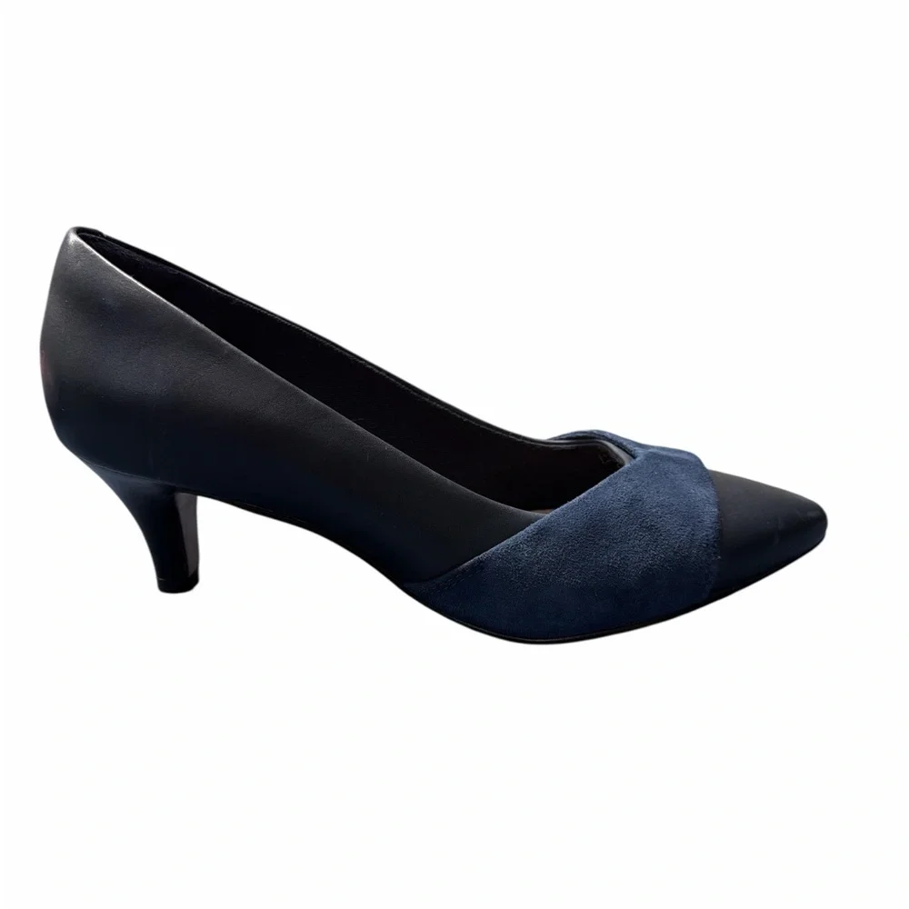 Clarks Two-Tone Navy Pointed-Toe 3in Heels - Picture 5 of 7